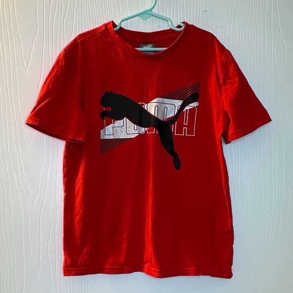Puma logo red short sleeve shirt boys 10/12‎ - Picture 1 of 8
